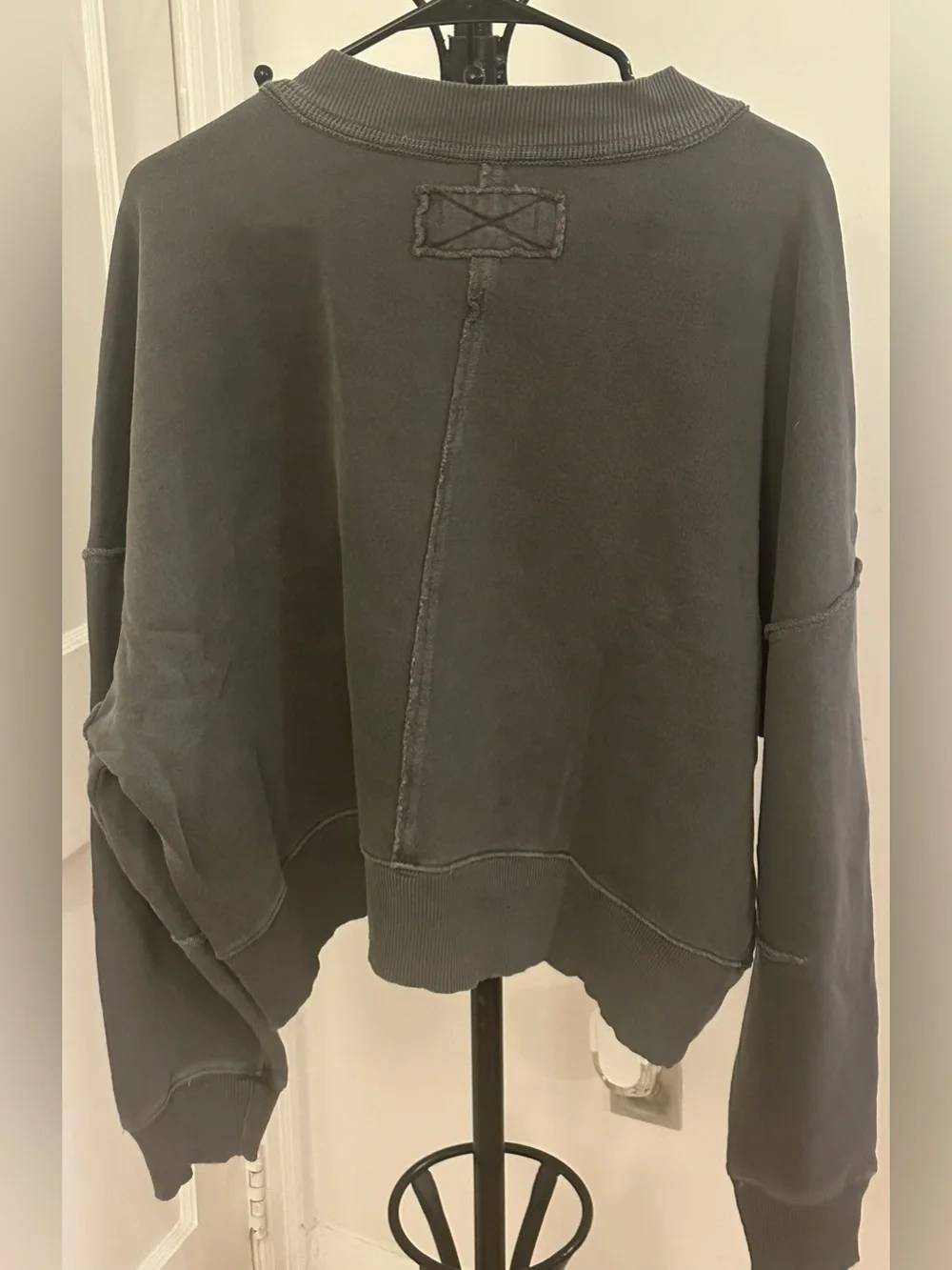 Free People Washed Charcoal Cropped Crew Pullover - Picture 2 of 2